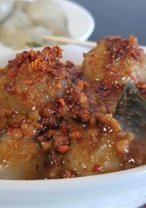 Foto resep Cilok isi abon ayam bumbu kacang