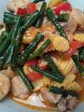 Tumis fillet ayam, kacang panjang, soleng, asam pedas manis