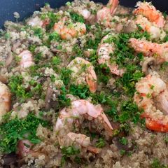 A picture of Quinoa “Risotto” Mushrooms and Prawn.
