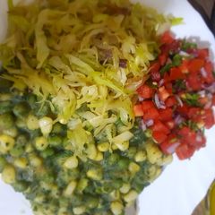 Mukimo with steamed Cabbage A picture of Mukimo with steamed Cabbage.