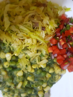 A picture of Mukimo with steamed Cabbage.