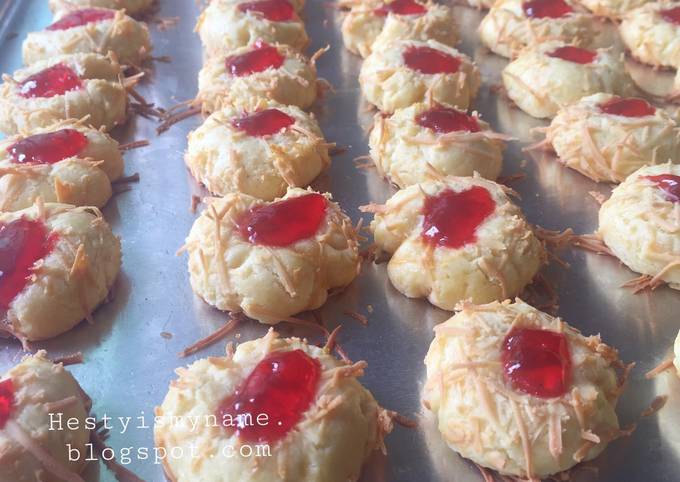 Strawberry cheese thumbprint cookies