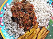 A picture of fried plantain and stew