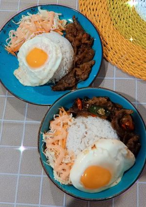 Foto resep Rice bowl (beef teriyaki, salad hokben KW dan telor ceplok)
