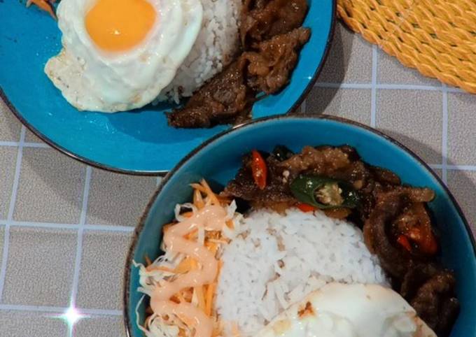 Rice bowl (beef teriyaki, salad hokben KW dan telor ceplok)