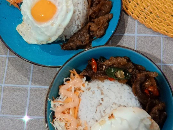 Cara Gampang Menyiapkan Rice bowl (beef teriyaki, salad hokben KW dan telor ceplok), Menggugah Selera