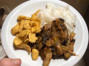 A picture of vegetable stew with white rice