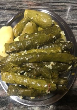 A picture of Stuffed Zucchini and Grape Leaves with Vegetables.