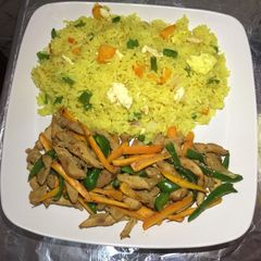 Fried rice&stir fry chicken A picture of Fried rice&stir fry chicken.