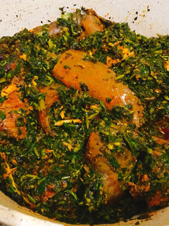 A picture of Waterleaf and bitterleaf vegetable soup.