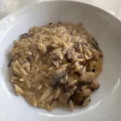 A picture of Mushrooms and orzo.