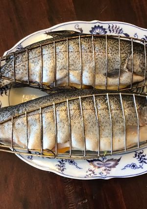 A picture of 375. California Farm Caviar Stuffed Smoked Trout.