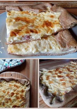 Una foto de Quiche de queso y panceta con masa integral 🥰