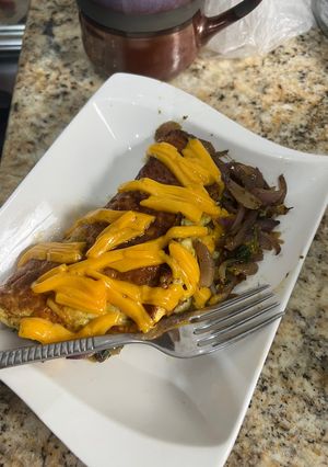 A picture of Easy cheddar n veggie omelette.