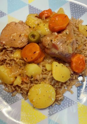 Une photo de Sauté de veau aux légumes et riz complet