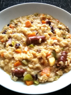 Una foto de Risotto con chistorra y cranberries
