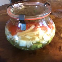 A picture of California Farm Fresh Salsa, layered.