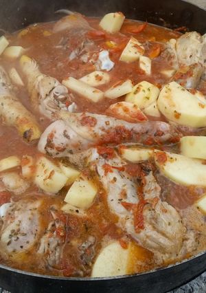 Una foto de Pollo a la portuguesa en disco de arado
