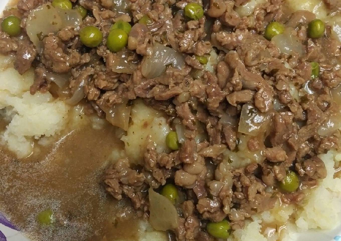 Rice Potatoes with Carne Picada cut Beef Gravy 