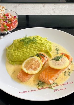 A picture of Truffle Cream & Dill Salmon with Mashed Mix.