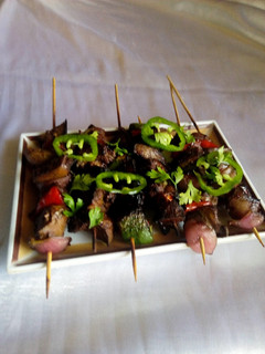 A picture of Kidney kebabs.