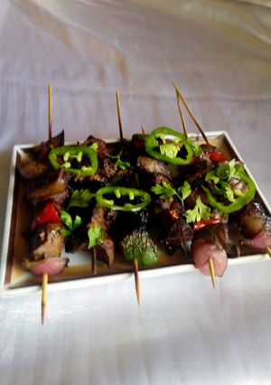 A picture of Kidney kebabs.
