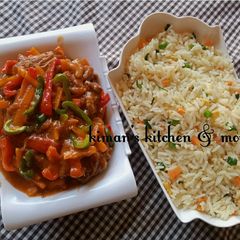 Chinese rice with shredded beef A picture of Chinese rice with shredded beef.