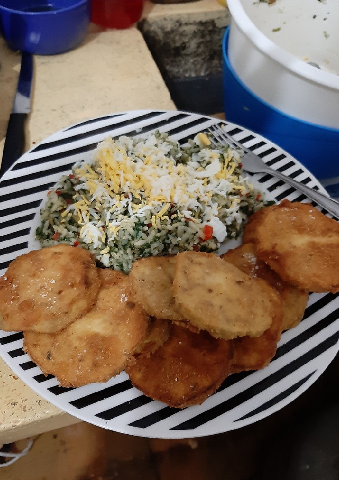 Una foto de Arroz con espinaca y berenjenas