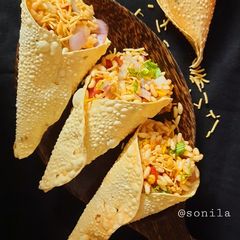 Papad cone Bhel chaat A picture of Papad cone Bhel chaat.
