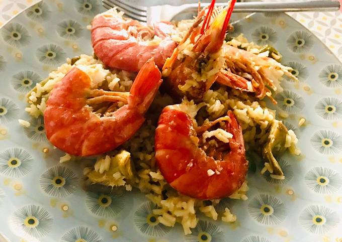 Arroz Con Gambones Y Alcachofa Receta De Monica Chic- Cookpad