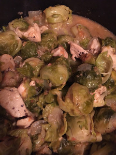 A picture of Brussels sprouts with Chicken .