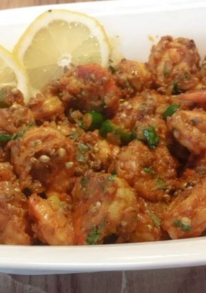 A picture of Garlic roasted prawns.