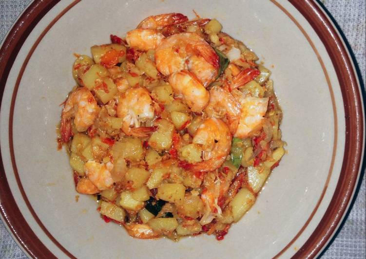 Resep Udang kentang sambal pedas Anti Gagal