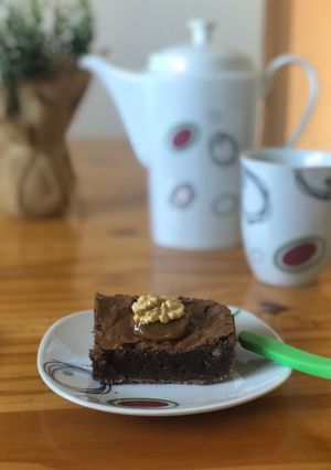 Una foto de Brownie con nueces y dulce de leche