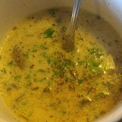 A picture of Scain's Cream of Mushroom and Leek Soup.