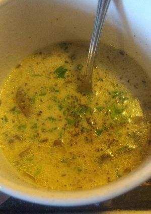 A picture of Scain's Cream of Mushroom and Leek Soup.