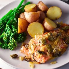 A picture of Baked Salmon With Buttery Shallots & Capers.