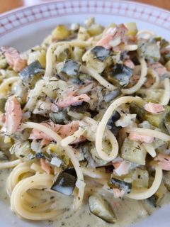 Spaghetti mit Zucchini-Lachs-Soße Rezepthauptbild