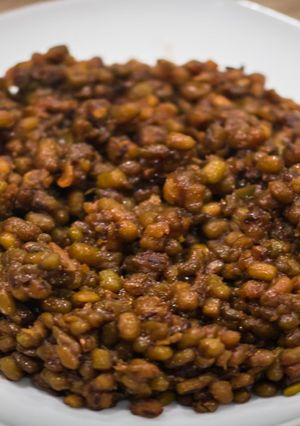 A picture of Cherupayar/Green gram sweet sundal.