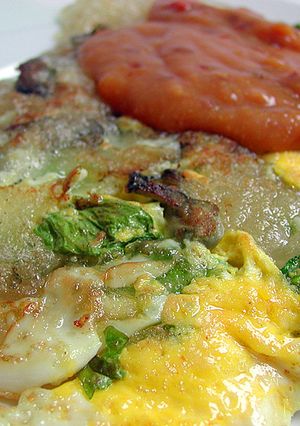 A picture of Taiwanese Oyster Omelet (O-a-chian).