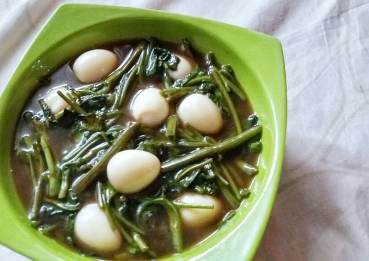 Easiest Way to Make Speedy Tumis Kangkung Telur Puyuh/Stir Fried Water Spinach &amp; Quail Eggs