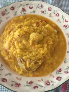Una foto de Arroz basmati con bacalao y alcachofas. Thermomix