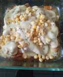 Plátano y pollo al horno con queso