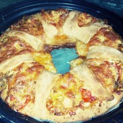 A picture of Double trouble 5 cheese's pizza.