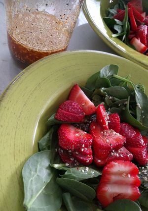 A picture of Grandmas strawberry spinach salad.