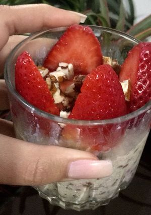 Una foto de Pudín fit de avena y fresas