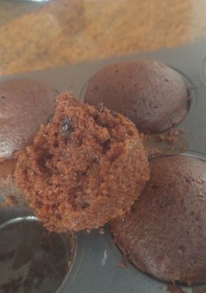 A picture of Moist, dairy-free, eggless chocolate chip cupcakes.