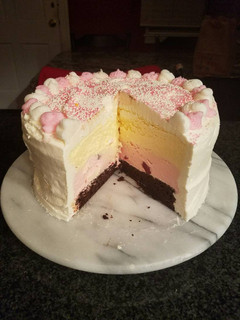 A picture of Neopolitan Ice Cream Cake.