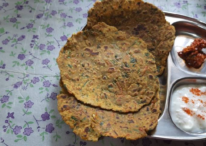 Recipe of Mario Batali Mixed flour n mix leafy green vegetables thepla