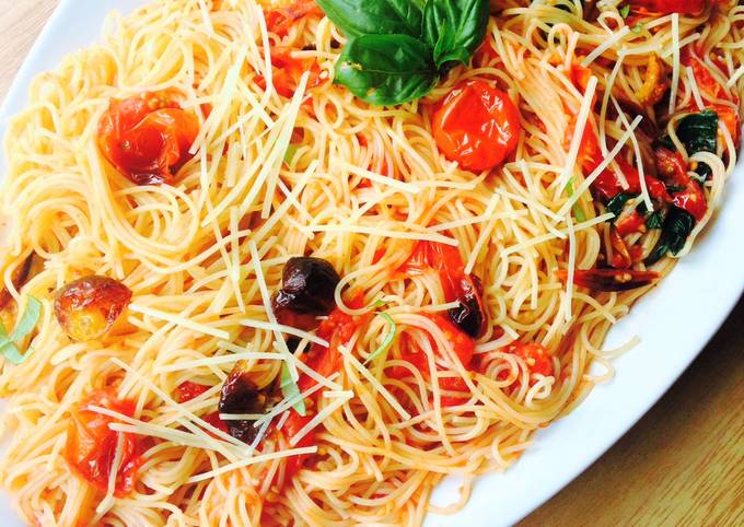 Steps to Make Jamie Oliver Cherry Tomato &amp; Basil Angel Hair Pasta